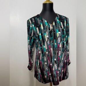 JM Collection Teal and Pink Long Sleeve Women’s shirt